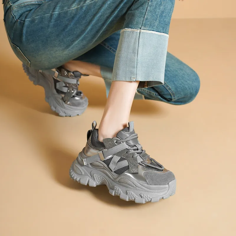 HUANAI Height Increasing Low Top Chunky Sneakers Women's-13