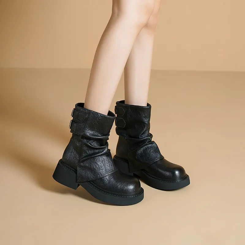 HUANAI Ankle Boots Women's Black/Brown-1