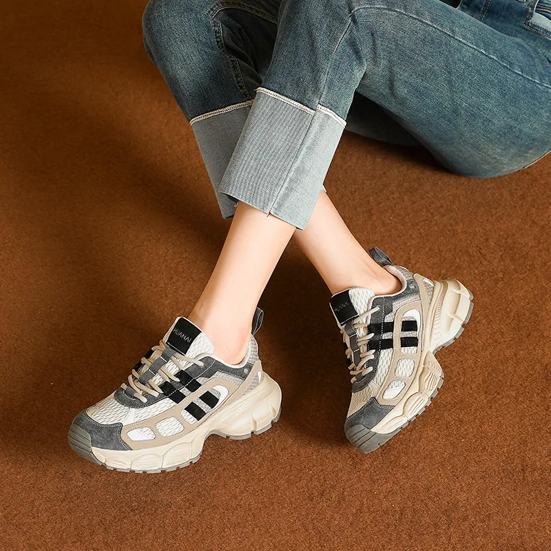 HUANAI Cushioning Breathable Lightweight Height Increasing Low Top Chunky Sneakers Women's-4
