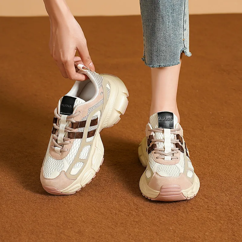 HUANAI Cushioning Breathable Lightweight Height Increasing Low Top Chunky Sneakers Women's-7