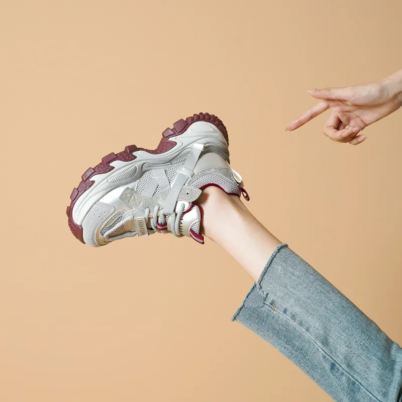 HUANAI Height Increasing Low Top Chunky Sneakers Women's-5