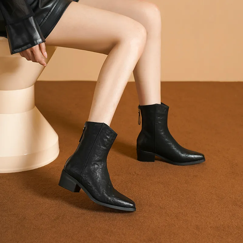 HUANAI Ankle Boots Women's Black/Brown-4