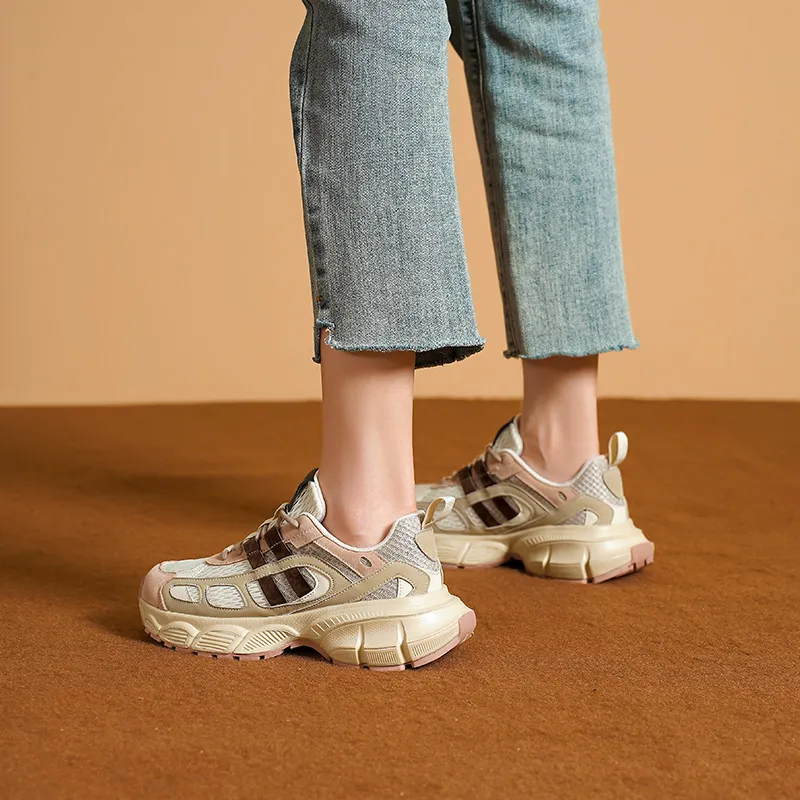 HUANAI Cushioning Breathable Lightweight Height Increasing Low Top Chunky Sneakers Women's-8