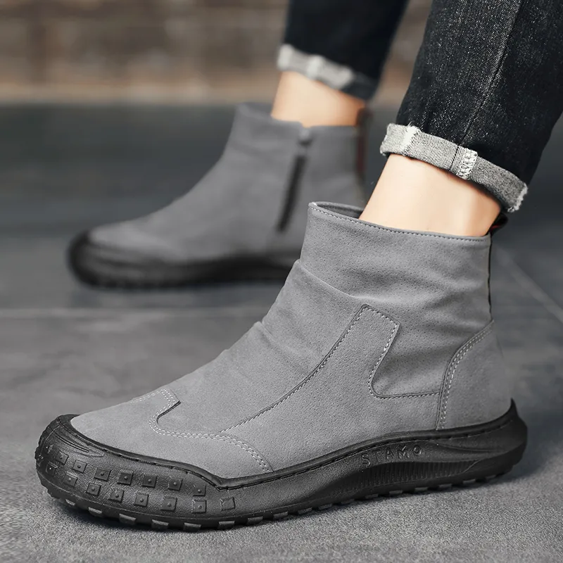 HUANAI Ankle Boots Men Black/Brown/Gray-14