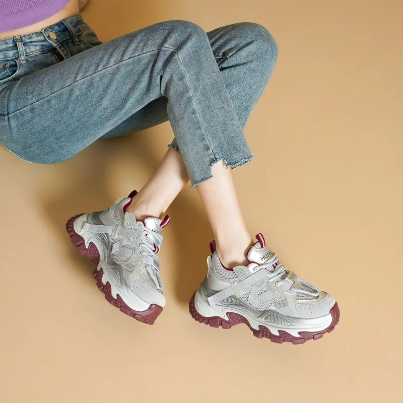 HUANAI Height Increasing Low Top Chunky Sneakers Women's-3