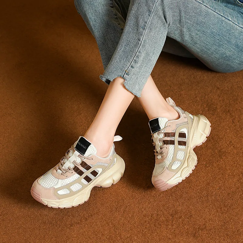 HUANAI Cushioning Breathable Lightweight Height Increasing Low Top Chunky Sneakers Women's-9