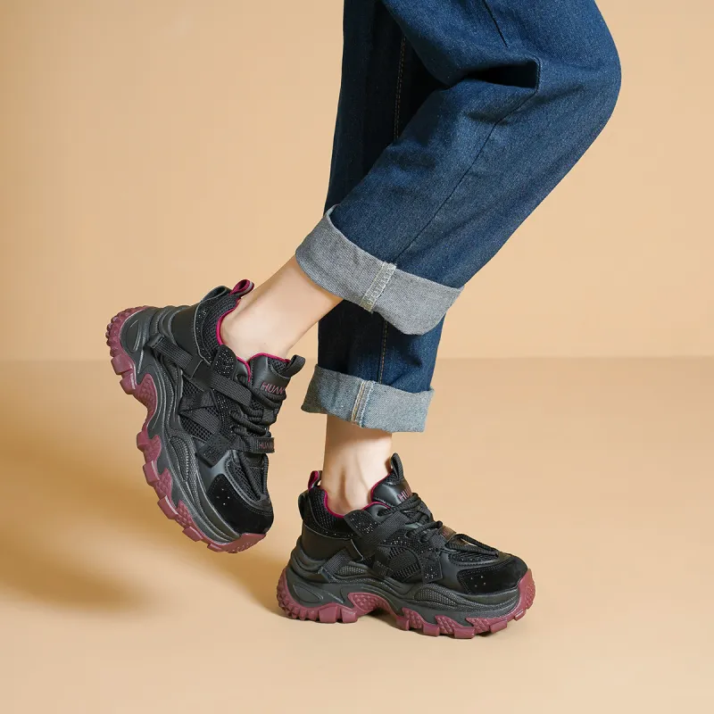 HUANAI Height Increasing Low Top Chunky Sneakers Women's-17