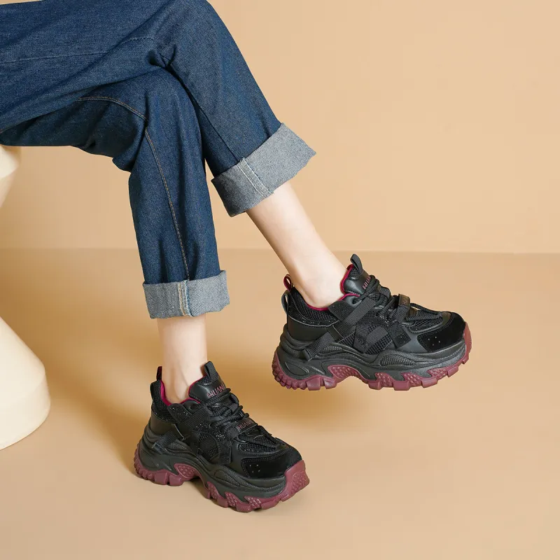 HUANAI Height Increasing Low Top Chunky Sneakers Women's-18