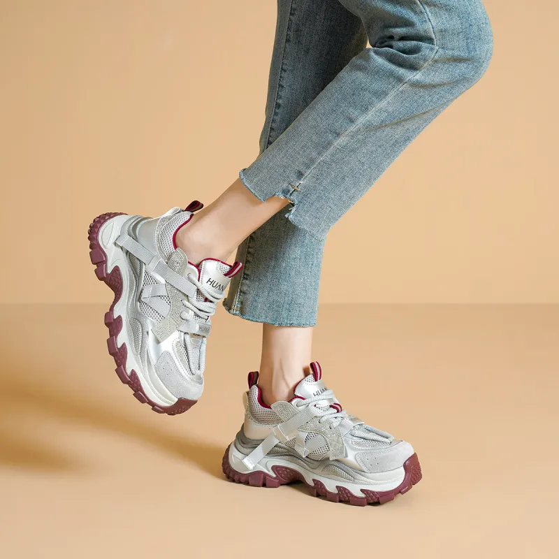 HUANAI Height Increasing Low Top Chunky Sneakers Women's-2