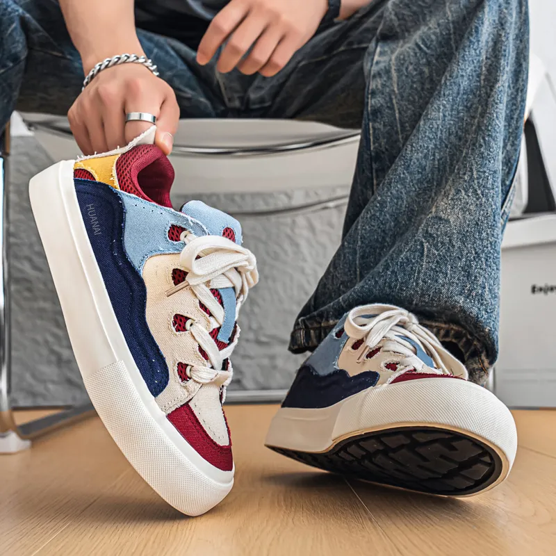 HUANAI Skateboard Shoes Men Low Top Burgundy/Haze Blue-4