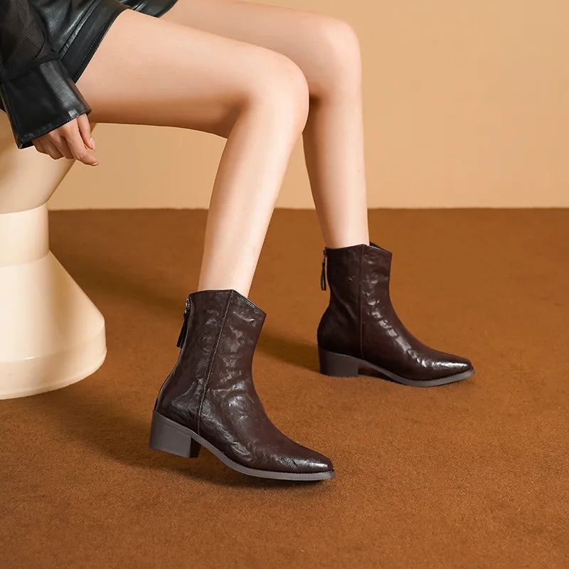 HUANAI Ankle Boots Women's Black/Brown-9
