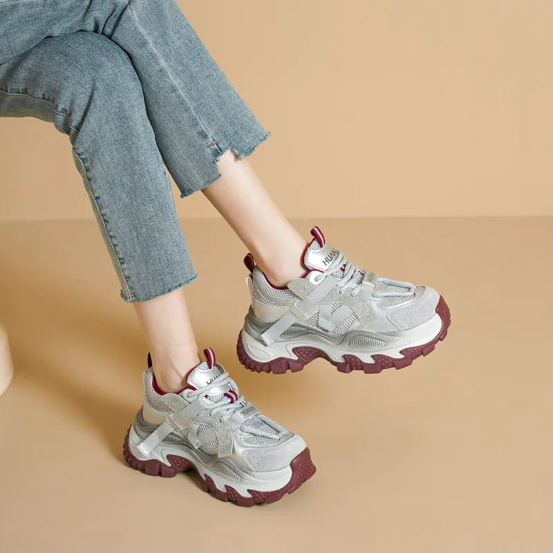 HUANAI Height Increasing Low Top Chunky Sneakers Women's-4