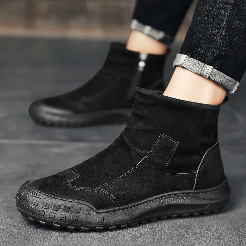 HUANAI Ankle Boots Men Black/Brown/Gray-4