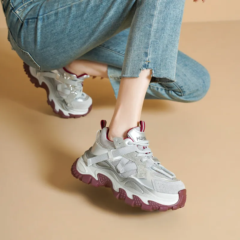 HUANAI Height Increasing Low Top Chunky Sneakers Women's-6