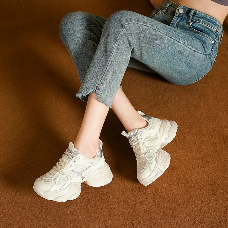 HUANAI Lightweight Height Increasing Low Top Chunky Sneakers Women's-4