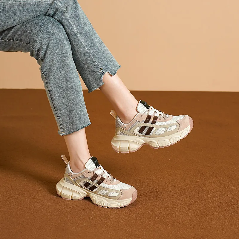 HUANAI Cushioning Breathable Lightweight Height Increasing Low Top Chunky Sneakers Women's-10