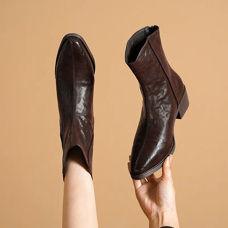 HUANAI Ankle Boots Women's Black/Brown-7