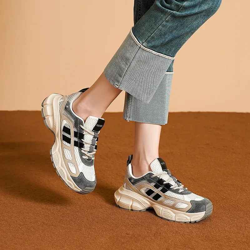 HUANAI Cushioning Breathable Lightweight Height Increasing Low Top Chunky Sneakers Women's-2