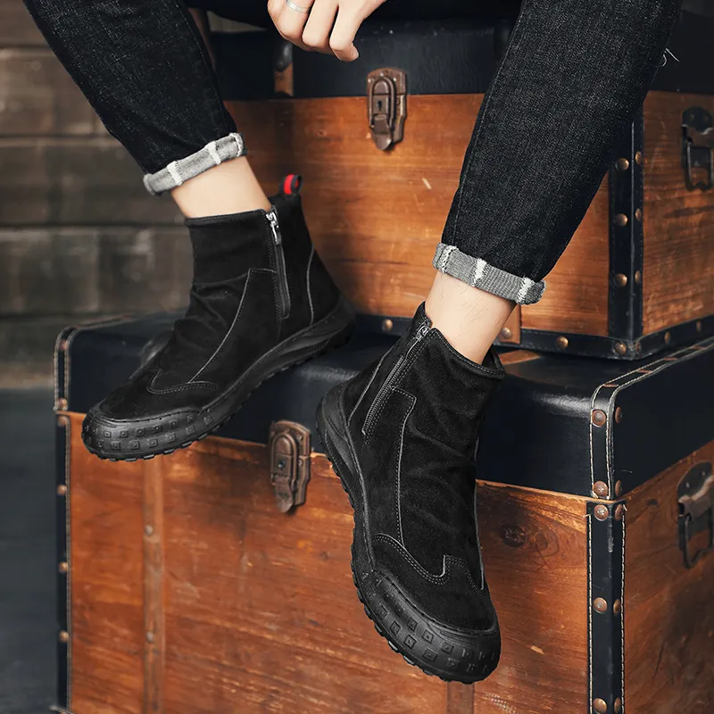 HUANAI Ankle Boots Men Black/Brown/Gray-19