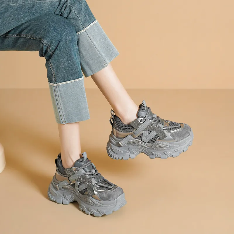 HUANAI Height Increasing Low Top Chunky Sneakers Women's-10