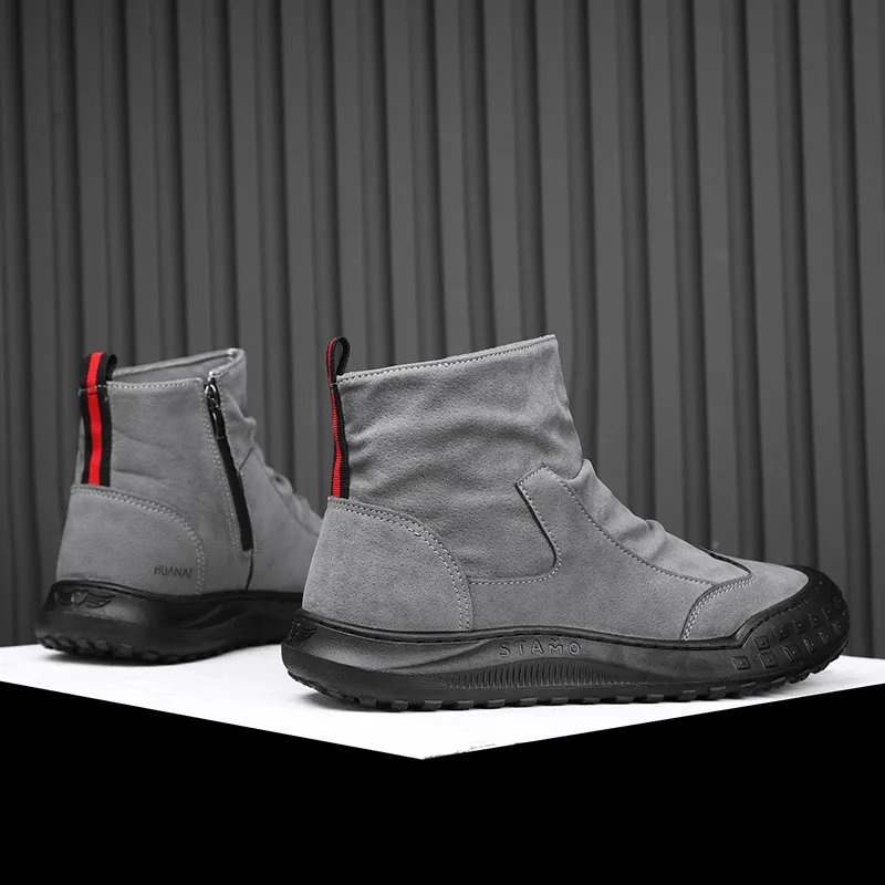 HUANAI Ankle Boots Men Black/Brown/Gray-12