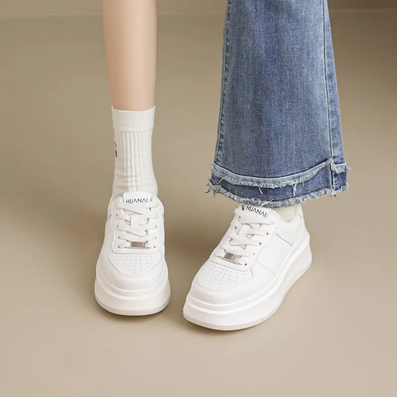 HUANAI Low Top Skateboard Shoes Women's White-4