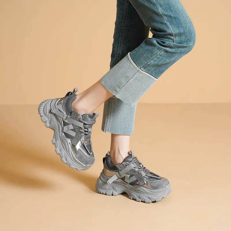 HUANAI Height Increasing Low Top Chunky Sneakers Women's-9