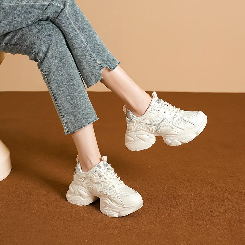 HUANAI Lightweight Height Increasing Low Top Chunky Sneakers Women's-5