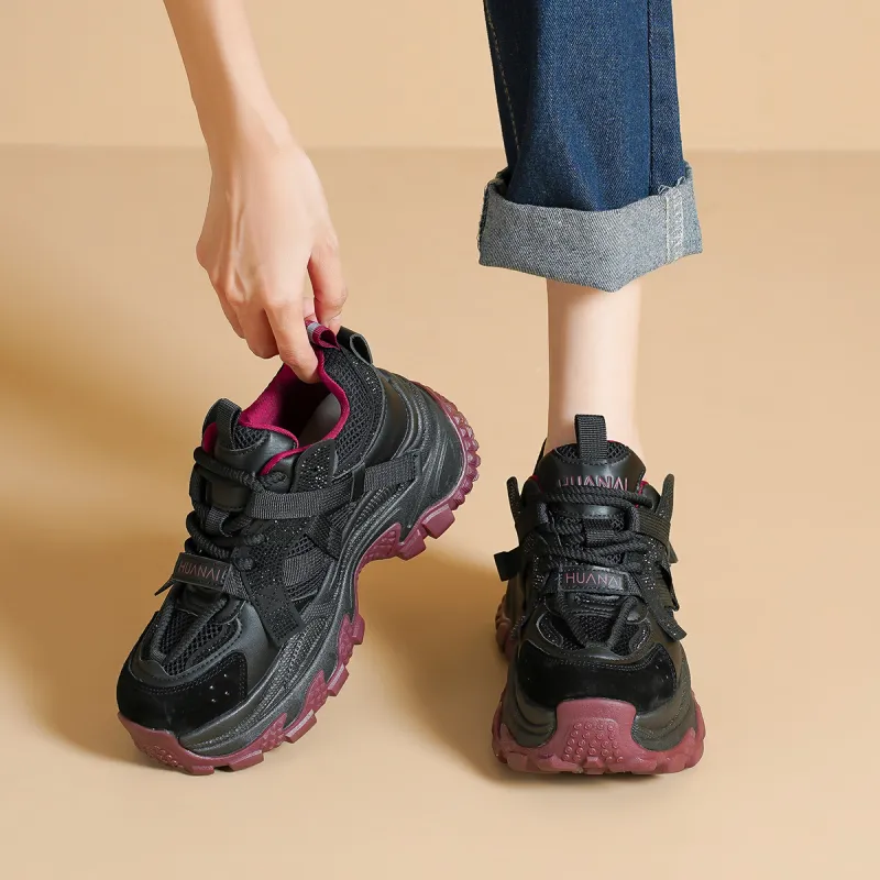 HUANAI Height Increasing Low Top Chunky Sneakers Women's-15
