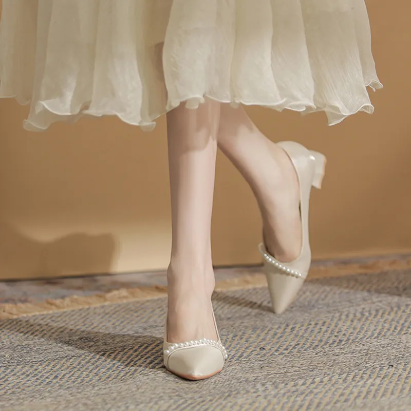 HUANAI High Heels Women's Apricot-5