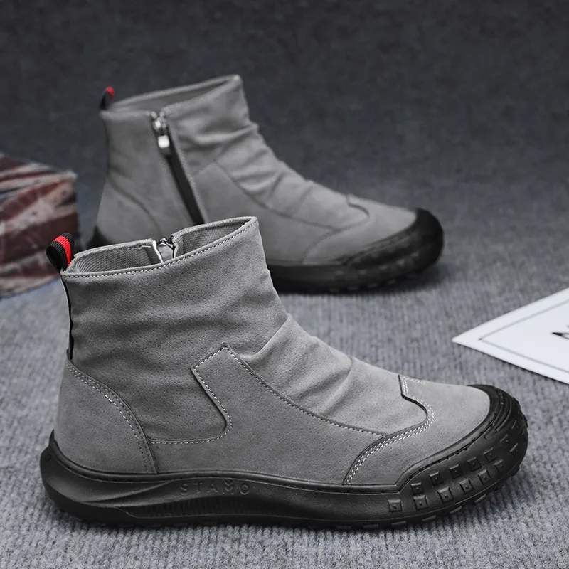 HUANAI Ankle Boots Men Black/Brown/Gray-11