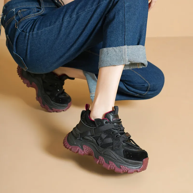 HUANAI Height Increasing Low Top Chunky Sneakers Women's-20