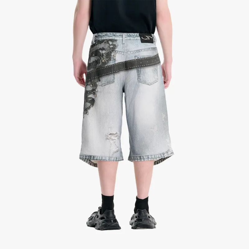 IMXS New Horse Run Collection Denim Shorts Unisex Gray Digital Print-3