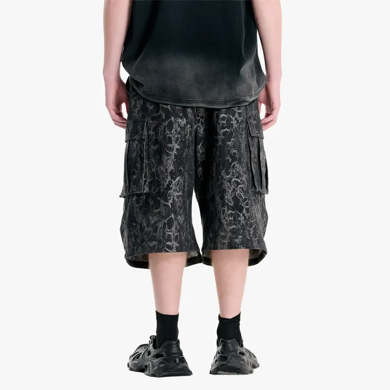 IMXS New Horse Run Collection Cargo Shorts Men's Black Snakeskin Print-4