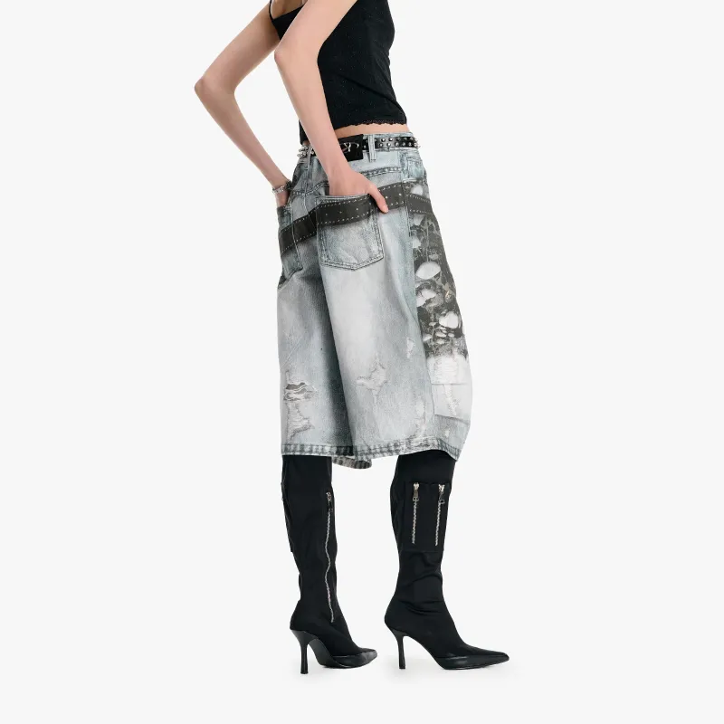 IMXS New Horse Run Collection Denim Shorts Unisex Gray Digital Print-4