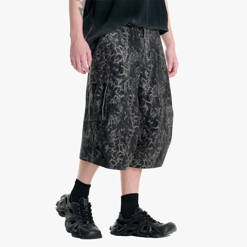 IMXS New Horse Run Collection Cargo Shorts Men's Black Snakeskin Print-3