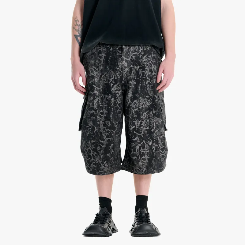 IMXS New Horse Run Collection Cargo Shorts Men's Black Snakeskin Print-2