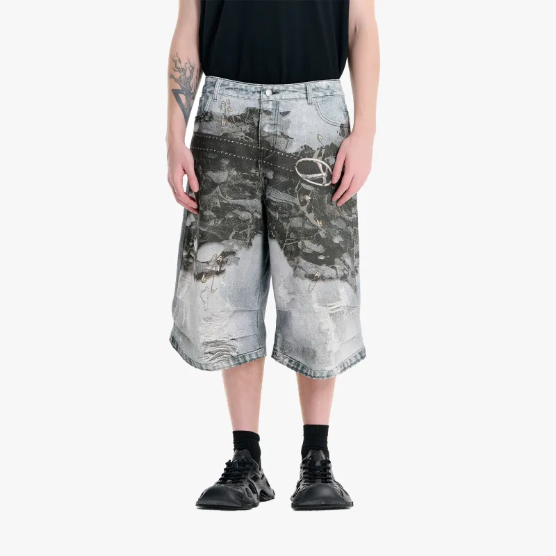 IMXS New Horse Run Collection Denim Shorts Unisex Gray Digital Print-2