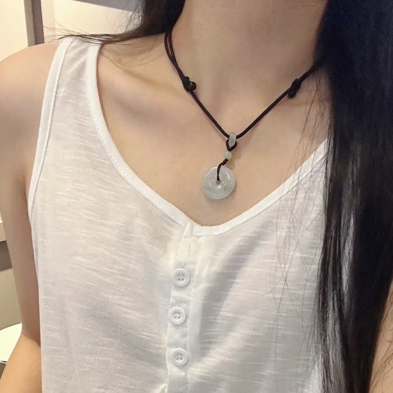 MOONS FAME Bean Type Jadeite Necklaces Unisex-1
