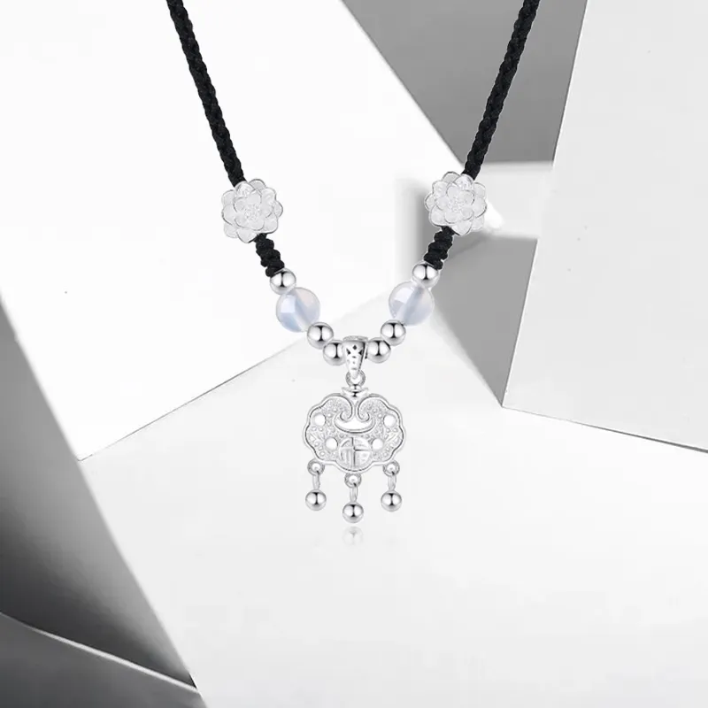 WANLIACC Alloy Lotus Peace Lock Necklace Women's-2