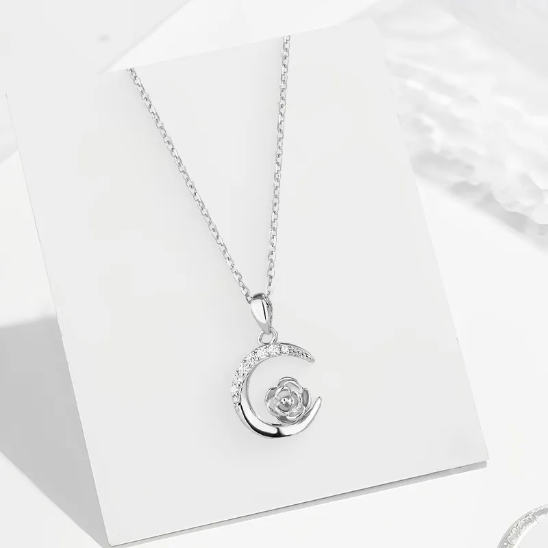 WANLIACC S925 Silver Moonlit Rose Necklace Women's-1
