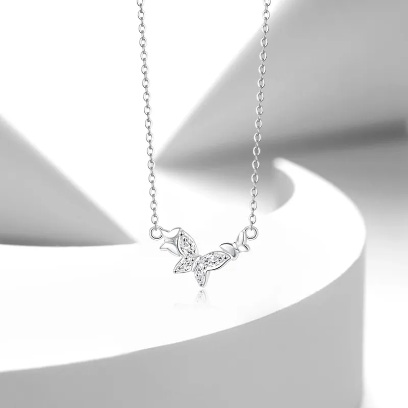WANLIACC S925 Silver Graceful Butterfly Necklace Women's-1