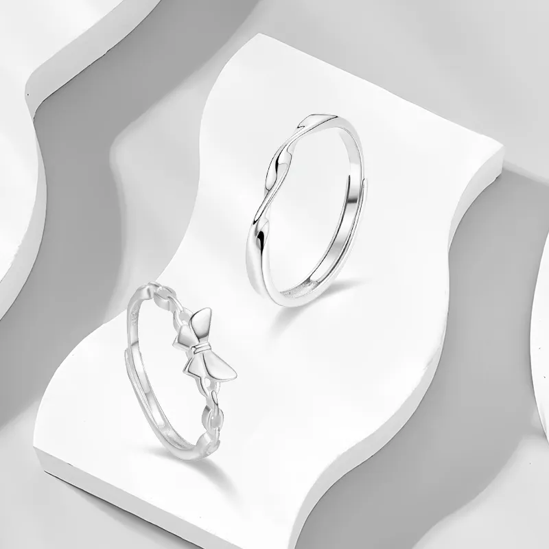 WANLIACC S925 Silver Mobius Butterfly Couple Rings Unisex-1