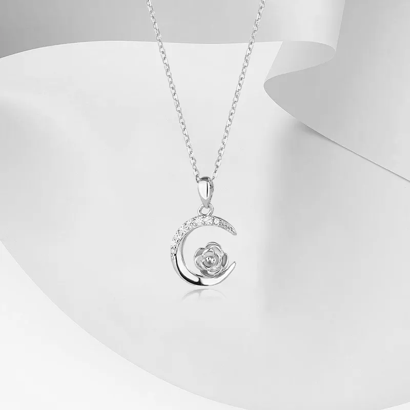WANLIACC S925 Silver Moonlit Rose Necklace Women's-2
