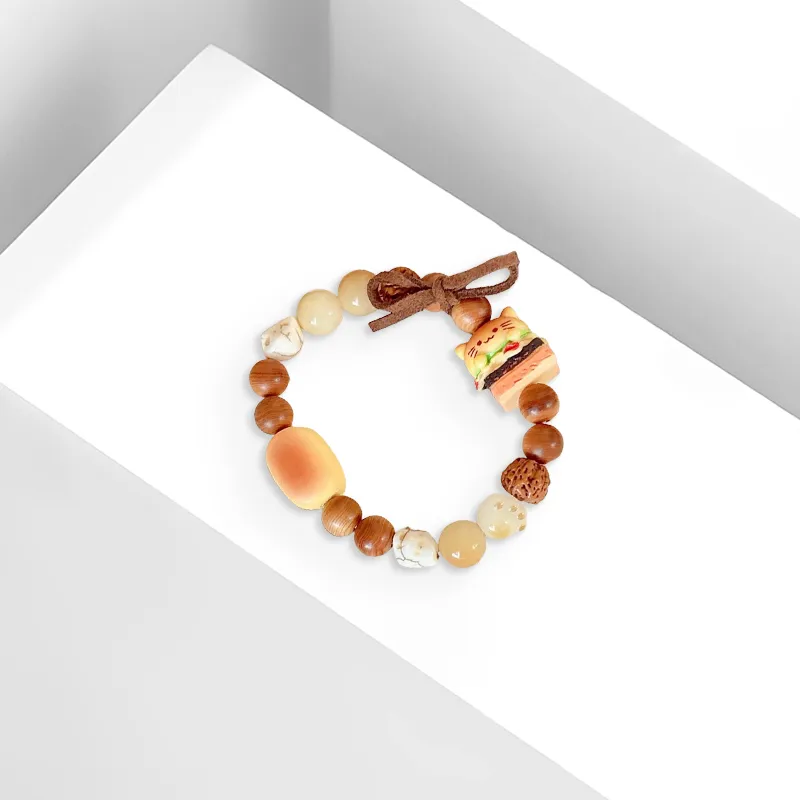 WANLIACC Fabric Kitten Burger Multi Gem Beaded Bracelet Women's-1