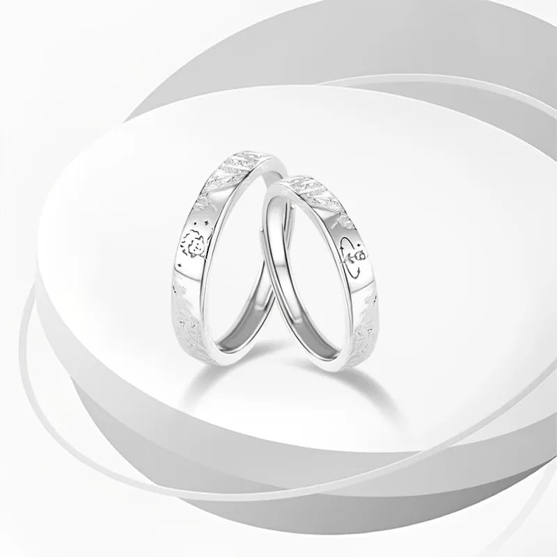 WANLIACC S999 Fine Silver The Little Prince And Rose Couple Ring Unisex-2