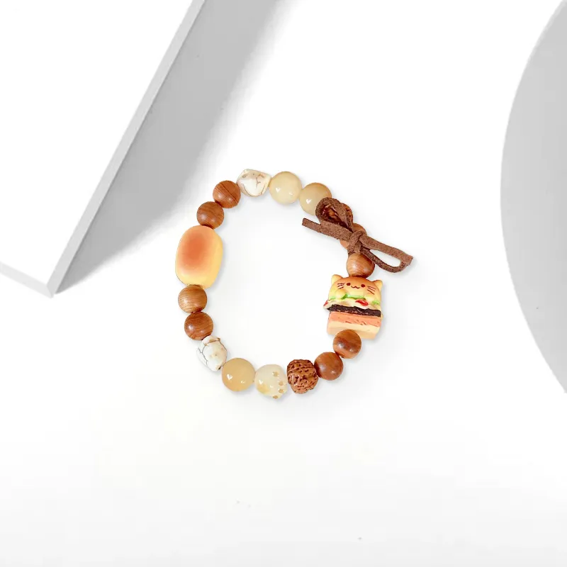 WANLIACC Fabric Kitten Burger Multi Gem Beaded Bracelet Women's-2