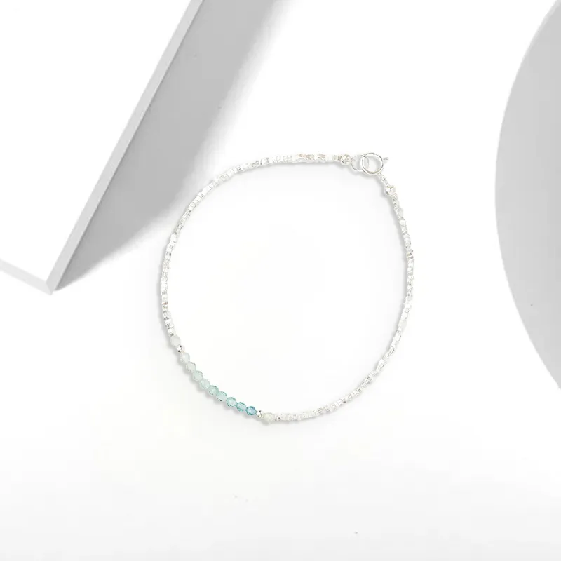 WANLIACC S925 Silver Sterling Silver Sea Blue Bracelet Women's-2