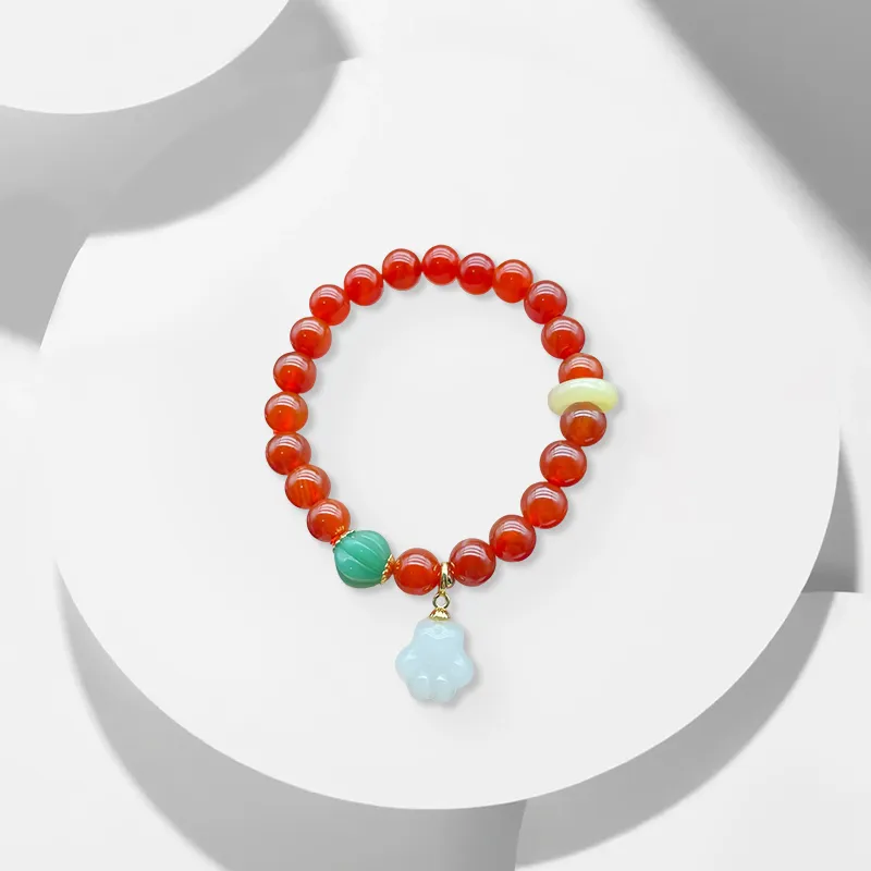 WANLIACC Colored Glaze Cat Paw Beaded Bracelet Women's-2