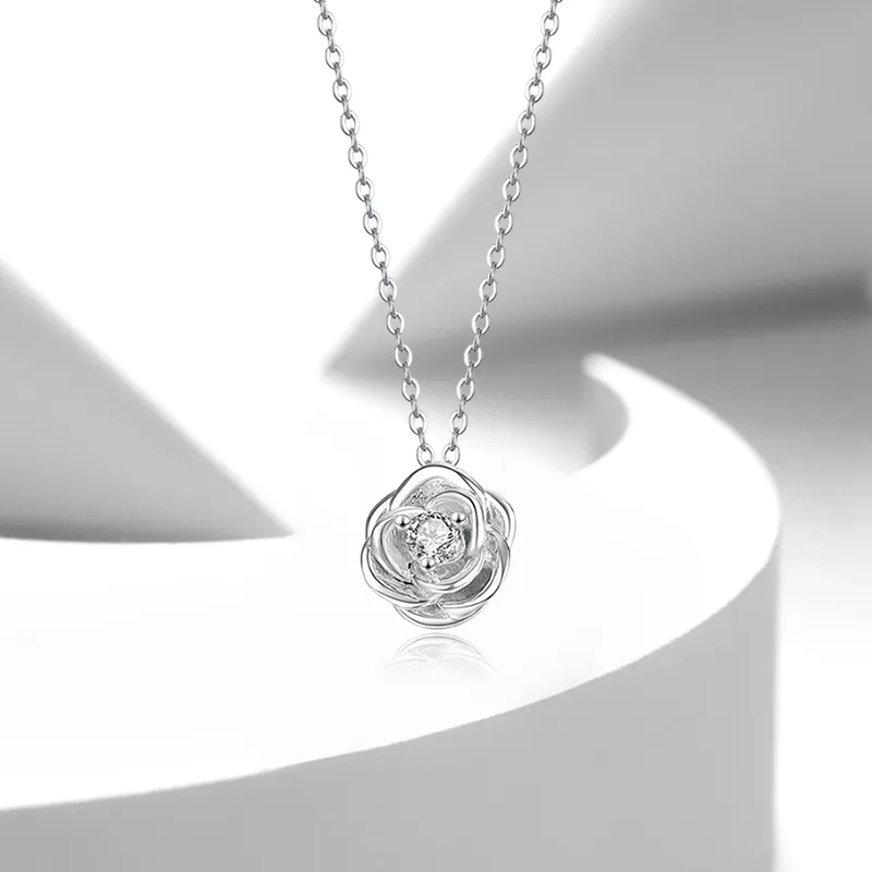 WANLIACC S925 Silver Rose Necklace Women's-1